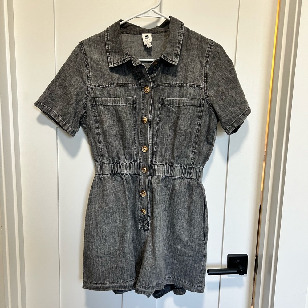 Black wash soft denim romper